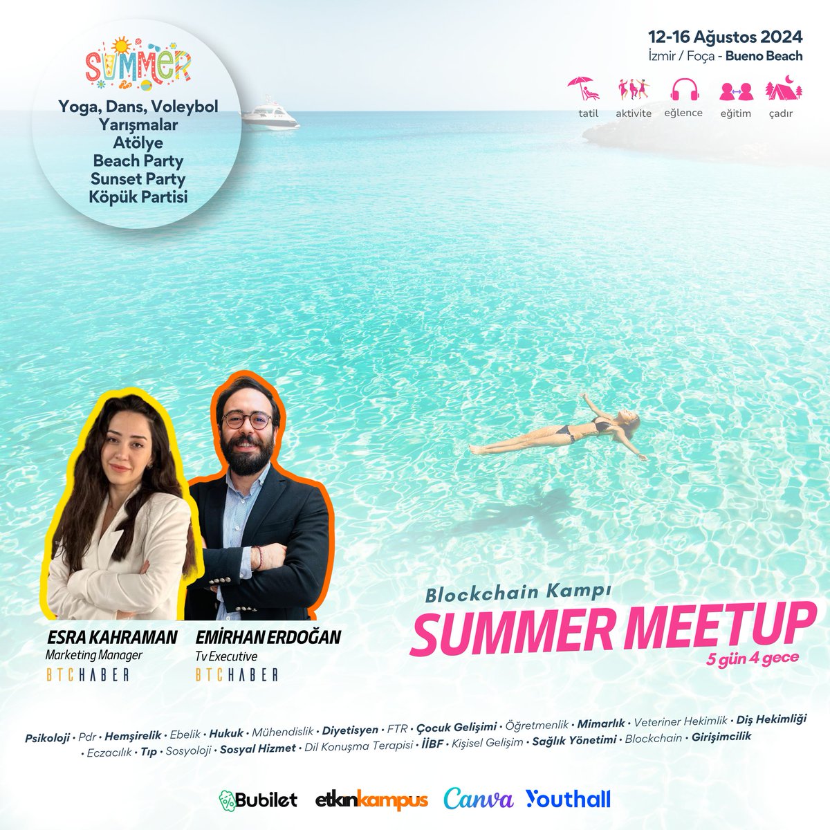 Summer Meetup Blockchcain Kampında <a href="/BTCHabercom/">BTCHaber</a> 'den <a href="/0xesrakahraman/">Esra Kahraman</a> Emirhan Erdoğan Blockchain,Kripto Para atölyesinde bizlerle olacak.Deniz kenarında Kripto Para,Yapay Zeka, Blockchain konuşmak,eğlenmek isteyen herkesi bekleriz.400 üniversiteli son 3 . etkinkampus.com