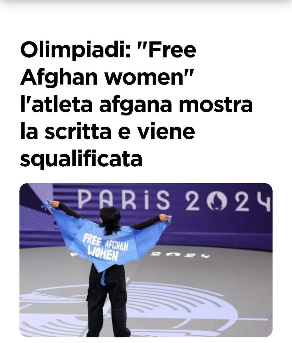 Membro della squadra dei Rifugiati alle Olimpiadi, la #Bgirl afghana Manizha Bgirl Talash è stata squalificata per aver mostrato durante le qualifiche della breakdance un 'mantello' messo sulle sue spalle con la scritta "Free Afghan women".
.
E noi la facciamo diventare virale ❤️