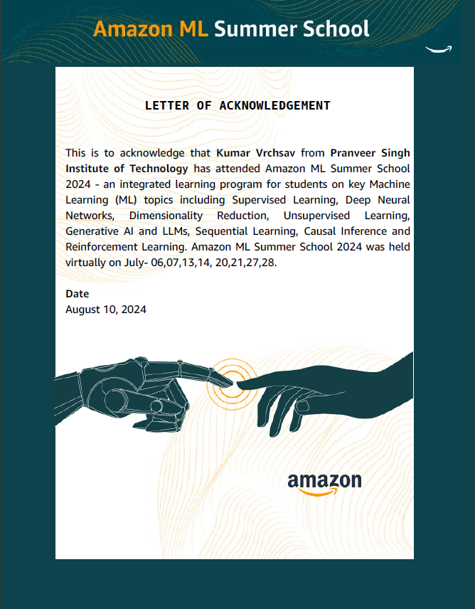 Kumarvrchsav's tweet photo. Just finished up @amazon  ML Summer School 2024! 🚀 Grateful for the opportunity to explore advanced ML with top Amazon experts. The connections made and knowledge gained are priceless. Cheers to an amazing journey! 🌟 #MachineLearning #AmazonTech https://t.co/G9go3JYRV5