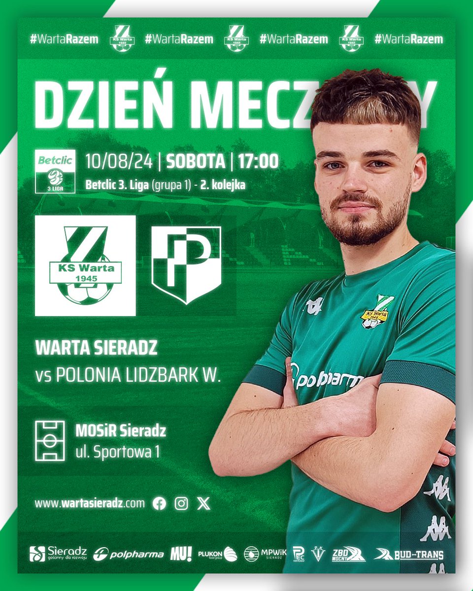 ⚽ DZIEŃ MECZOWY
🏆 Betclic 3. Liga (grupa 1) - 2. kolejka
🆚 <a href="/MKSPoloniaLW/">Polonia LIDZBARK WARMINSKI</a> 
🕔 17:00
📌 MOSiR Sieradz, ul. Sportowa 1

🎫 Bilety: normalny 20 zł, kobiety i młodzież do lat 15 – wstęp wolny
🎟️ Karnety: 150 zł - do nabycia w kasie stadionu przed meczem

#WartaRazem! 🟩⬜🟩