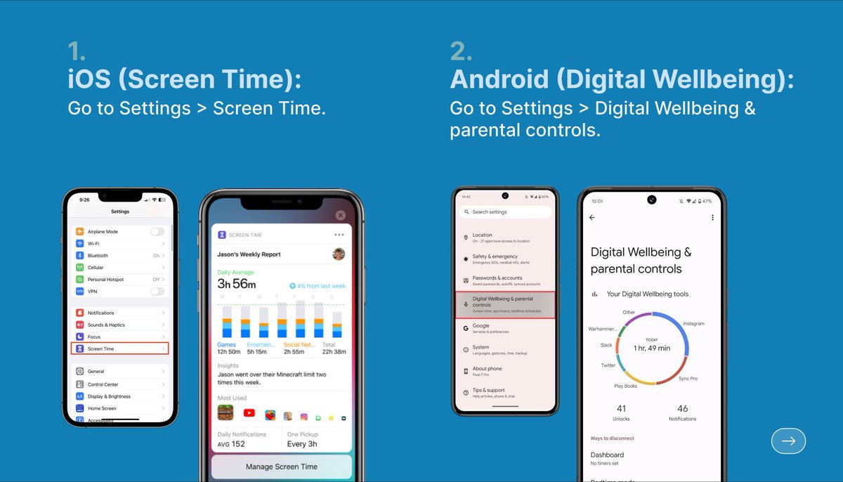 Nimblechapps's tweet image. Finding balance in our tech-driven world!

Use iOS Screen Time or Android Digital Wellbeing to track and limit app usage.

#TechBalance #ScreenTime #Nimblechapps #MobileAppDevelopment #WebsiteDevelopment