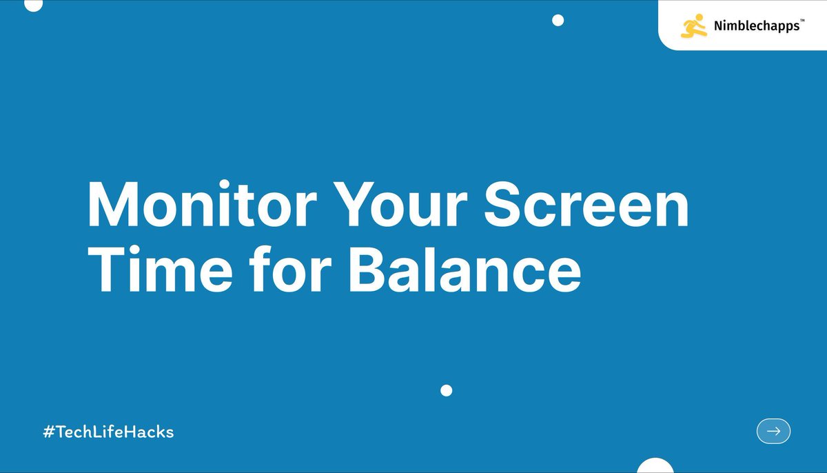 Nimblechapps's tweet image. Finding balance in our tech-driven world!

Use iOS Screen Time or Android Digital Wellbeing to track and limit app usage.

#TechBalance #ScreenTime #Nimblechapps #MobileAppDevelopment #WebsiteDevelopment