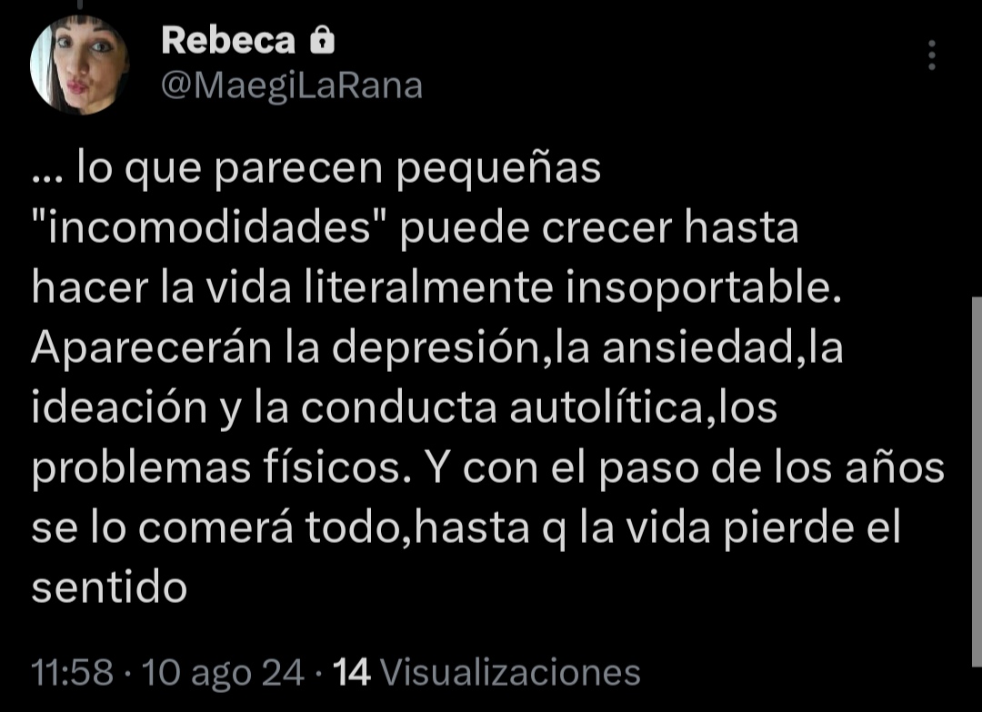 trasnasna's tweet photo. TW TCA:
.
.
.
Con el permiso de @MaegiLaRana comparto capturas del hilo que ha escrito hoy sobre los TCAs. Ojalá aporte un poco de luz a quienes los padecen, lo sospechan o tienen personitas en su entorno pasando por ello (os necesitan, sed red) 👇🧵 https://t.co/CX03A8zZye