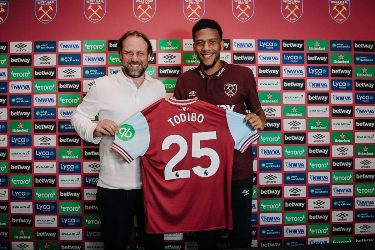 FabrizioRomano's tweet photo. ⚒️✍🏻 Official, exclusive story confirmed. Jean-Clair Todibo joins West Ham on €40m deal plus sell-on clause from OGC Nice. https://t.co/aRpgpwHgB9