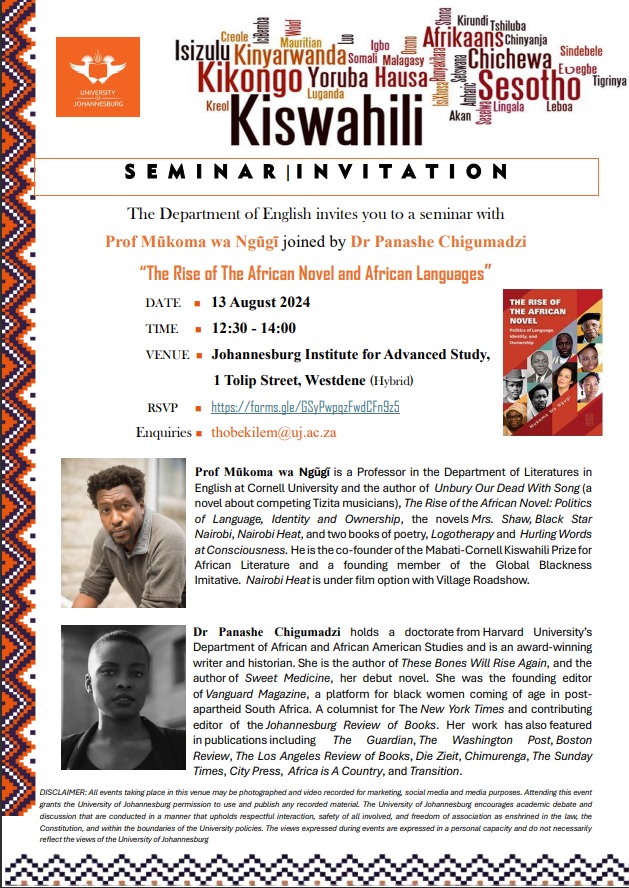 Mukoma Wa Ngugi (@mukomawangugi) on Twitter photo If in Johannesburg Tuesday the 13th, you know where to find me and <a href="/PanasheChig/">Panashe Chigumadzi</a> in conversation on the politics of language, the longer African literary tradition and writing politics. Even you are not physically there, you still have no excuse - it is a hybrid event. If in Johannesburg Tuesday the 13th, you know where to find me and <a href="/PanasheChig/">Panashe Chigumadzi</a> in conversation on the politics of language, the longer African literary tradition and writing politics. Even you are not physically there, you still have no excuse - it is a hybrid event.