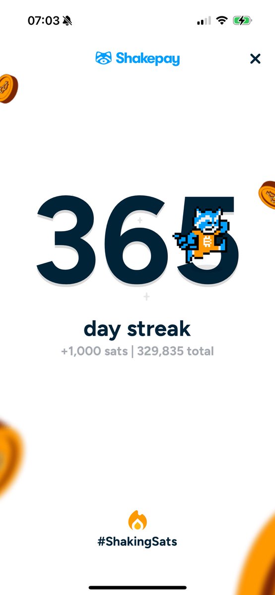 ovcrash's tweet photo. I’m now part of the 365 club, #ShakingSats #Shakepay @shakepay it’s like my #Olympic medal 🏅! I hope a can continue that until #LA2028 https://t.co/mddYRnNeHH