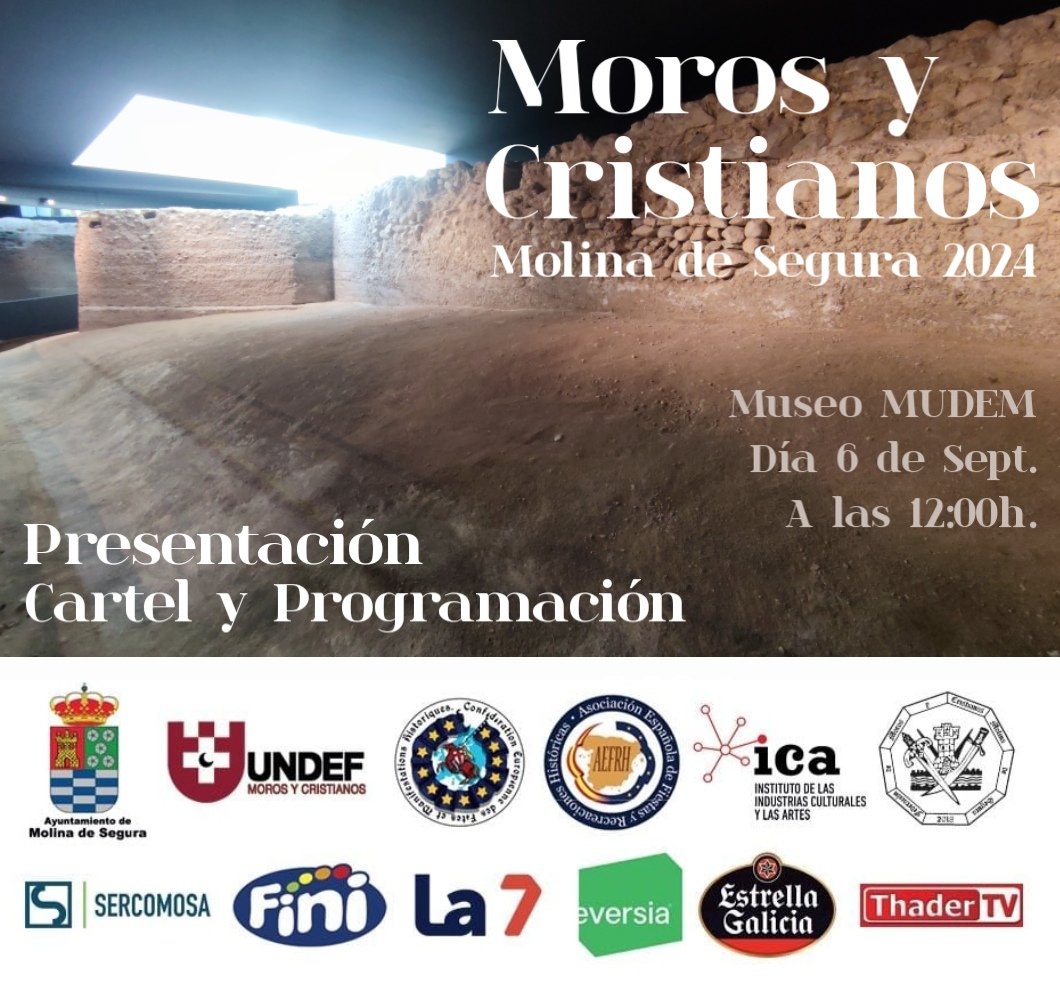FMyCMolina's tweet photo. 𝗣𝗿𝗲𝘀𝗲𝗻𝘁𝗮𝗰𝗶𝗼́𝗻 𝗱𝗲𝗹 𝗖𝗮𝗿𝘁𝗲𝗹 𝘆 𝗣𝗿𝗼𝗴𝗿𝗮𝗺𝗮𝗰𝗶𝗼́𝗻 𝗱𝗲 𝗹𝗮𝘀 𝗙𝗶𝗲𝘀𝘁𝗮𝘀 𝗱𝗲 𝗠𝗼𝗿𝗼𝘀 𝘆 𝗖𝗿𝗶𝘀𝘁𝗶𝗮𝗻𝗼𝘀 𝟮𝟬𝟮𝟰.
Próximo 6 de Sept. a las 12:00h. en el Museo MUDEM.
#morosycristianosmolinadesegura2024 #molinadesegura #morosycristianos https://t.co/5jiseDvdy8