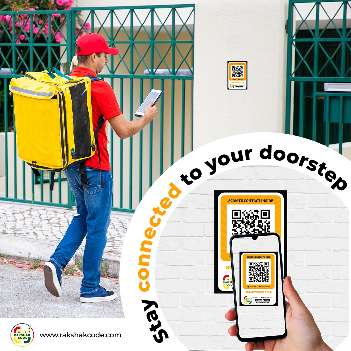 RakshakCode's tweet image. Stay connected, even when you're not home! Introducing the RakshakCode Smart Door Bell,
Just scan the QR code, and you're instantly in touch with whoever's at your door. Convenience and security, all in one!
#RakshakCode #homedelivery #StayConnected #SmartDoorBell #HomeSecurity
