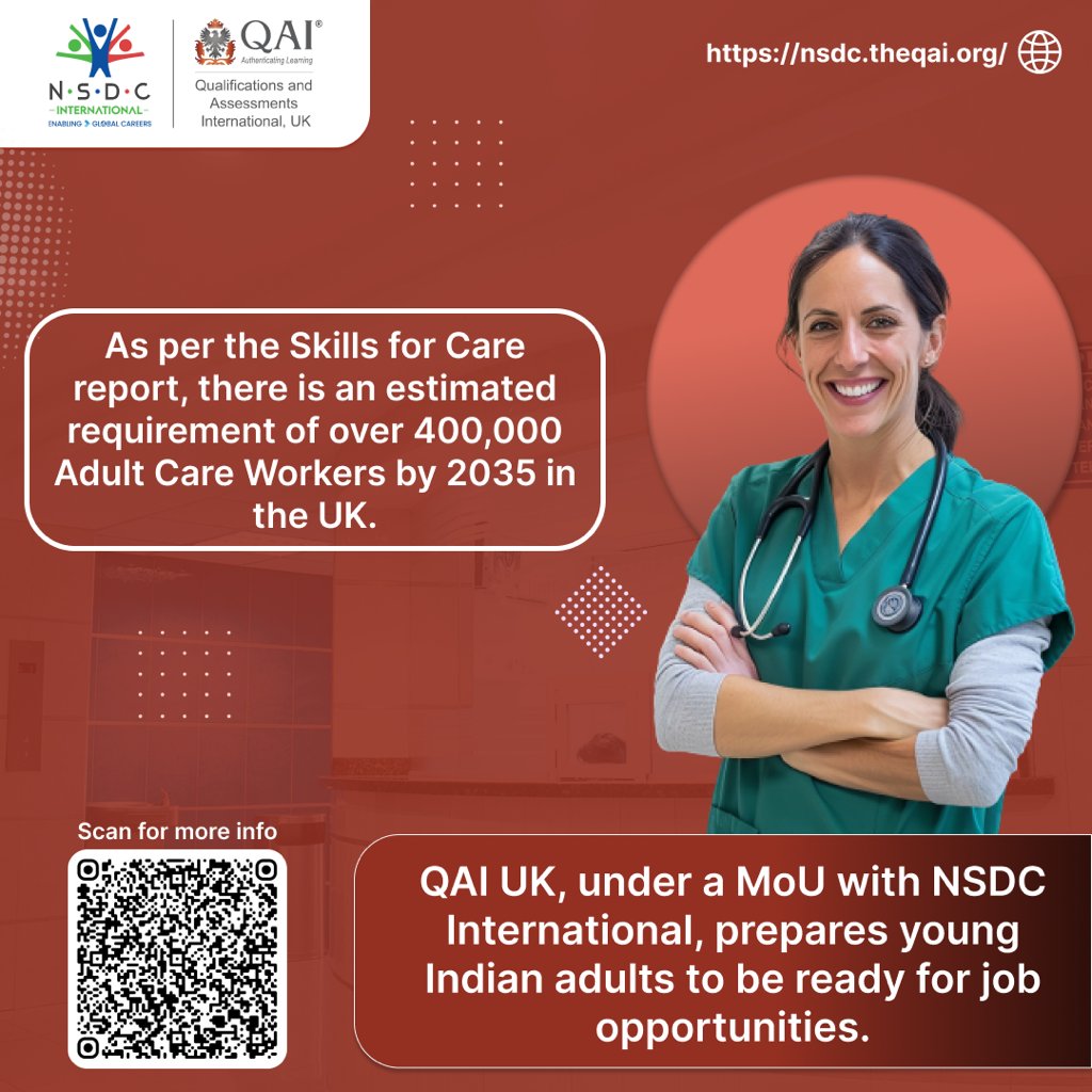 QAIUK's tweet photo. As per the Skills for Care report, there is an estimated requirement of over 400,000 Adult Care Workers by 2035 in the UK. 

@lamrinuniv
@kaurass
@NSDCIndia

#qaiuk #healthcare #careworkers #caregivers #nurses #nursing #health #healthcare #hospitalcare #care #caregiver https://t.co/sSsVmSNqoZ