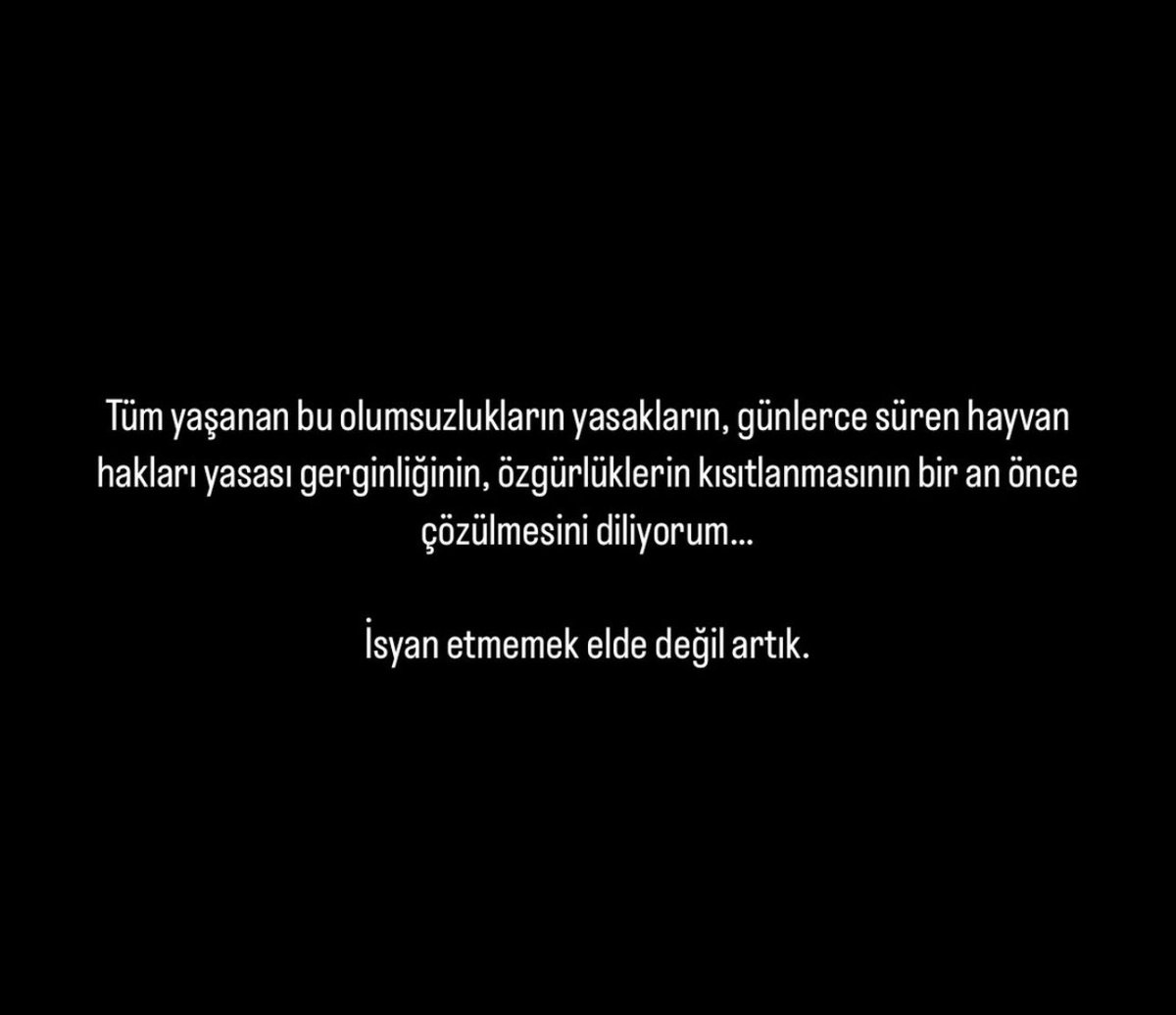 Tüm yaşanan bu olumsuzlukların yasakların, günlerce süren hayvan hakları yasası gerginliğinin, özgürlüklerin kısıtlanmasının bir an önce çözülmesini diliyorum… İsyan etmemek elde değil artık.