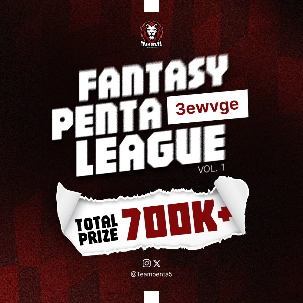 FPL Team Penta (@teampenta5) on Twitter photo Are you the best FPL manager? Are you looking for some prize while doing the thing you loved the most? Then, this is for you!
FANTASY PENTA LEAGUE Vol.1
Syarat
1. Follow akun X <a href="/TeamPenta5/">FPL Team Penta</a>
2. Like and repost post ini
3. Reply nama manager dan tim
See you, champs!
#SingaMerah Are you the best FPL manager? Are you looking for some prize while doing the thing you loved the most? Then, this is for you!
FANTASY PENTA LEAGUE Vol.1
Syarat
1. Follow akun X <a href="/TeamPenta5/">FPL Team Penta</a>
2. Like and repost post ini
3. Reply nama manager dan tim
See you, champs!
#SingaMerah