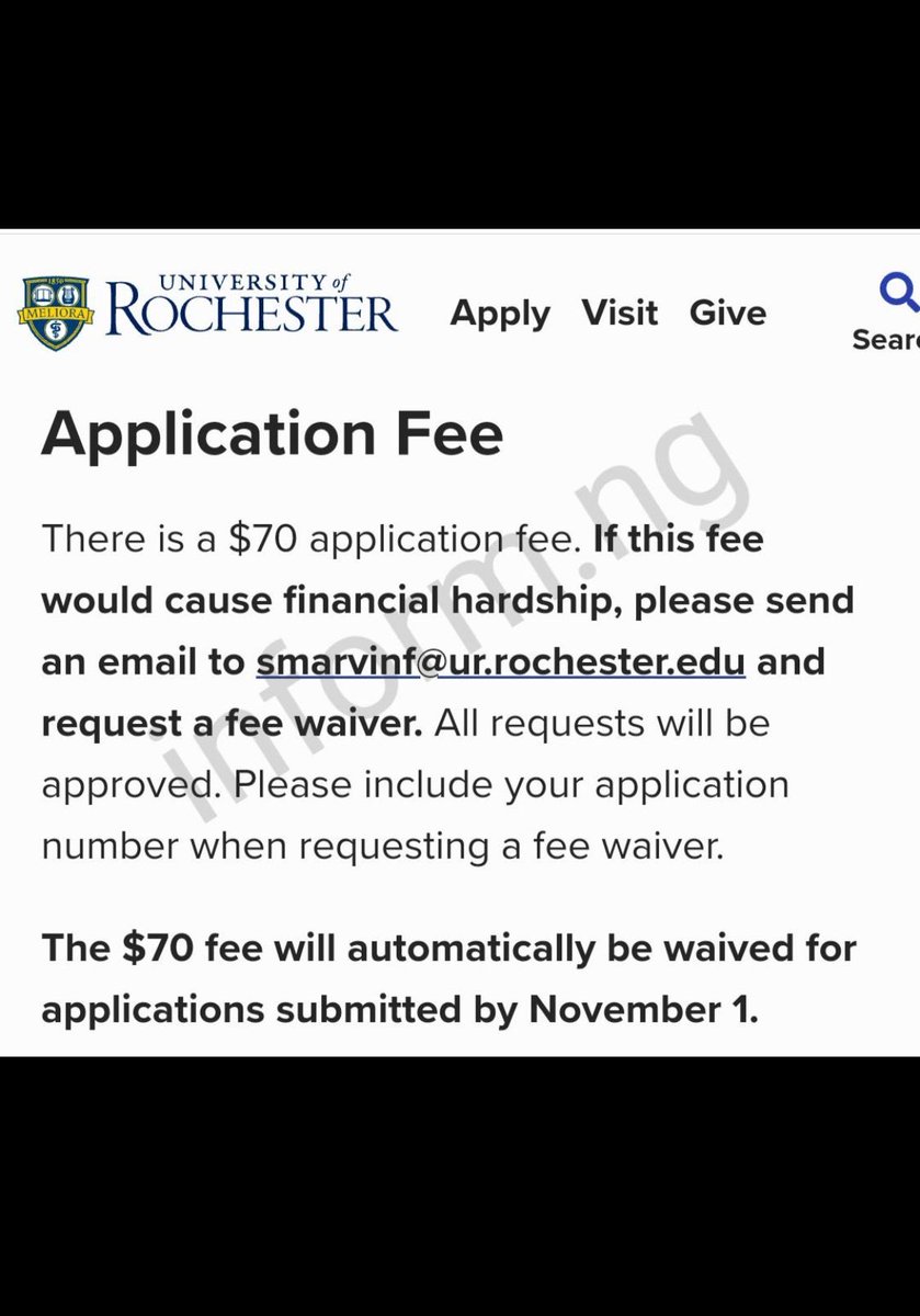 Application fee waiver, University of Rochester 🇺🇸