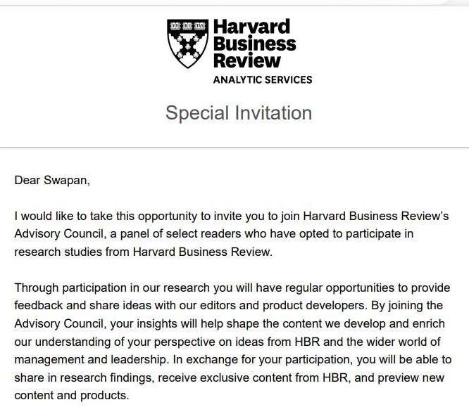 I am delighted to share that I have got a special invitation to join prestigious #HarvardBusinessReview's Advisory Council.
#HarvardBusinessReview #advisorycouncil #leadership #innovations #management