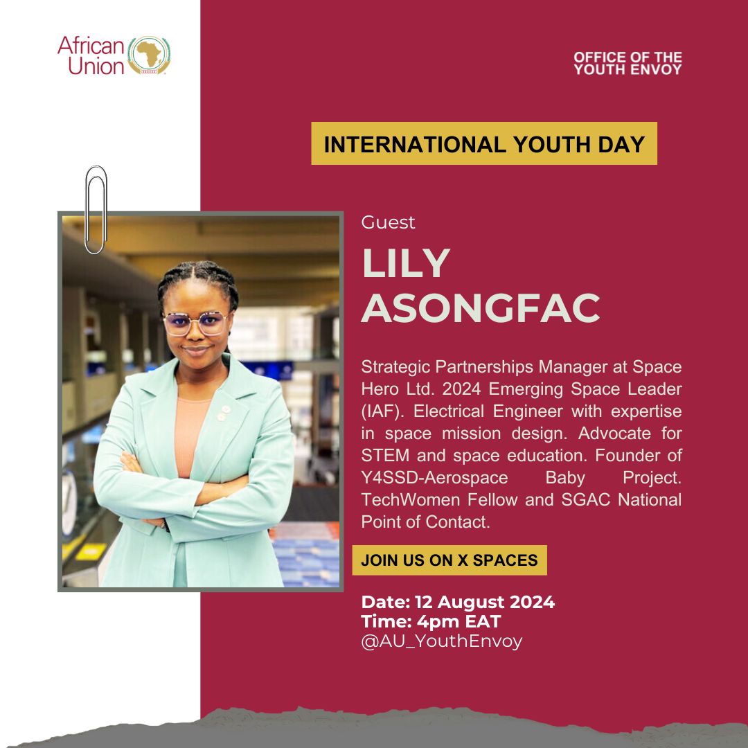 Meet the speakers for Monday's International Youth Day X Spaces Dialogue!

🎙Featured speakers include:
<a href="/oswaldwedam/">Oz</a>
<a href="/Lily_Asongfac/">Outerspace Queen 👑🚀</a>
@ChidoCleoMpemba

Join us on X Spaces on:
📅 Aug 12, 4 PM EAT

Don't miss out on this impactful conversation!

#AfricaYouthLed