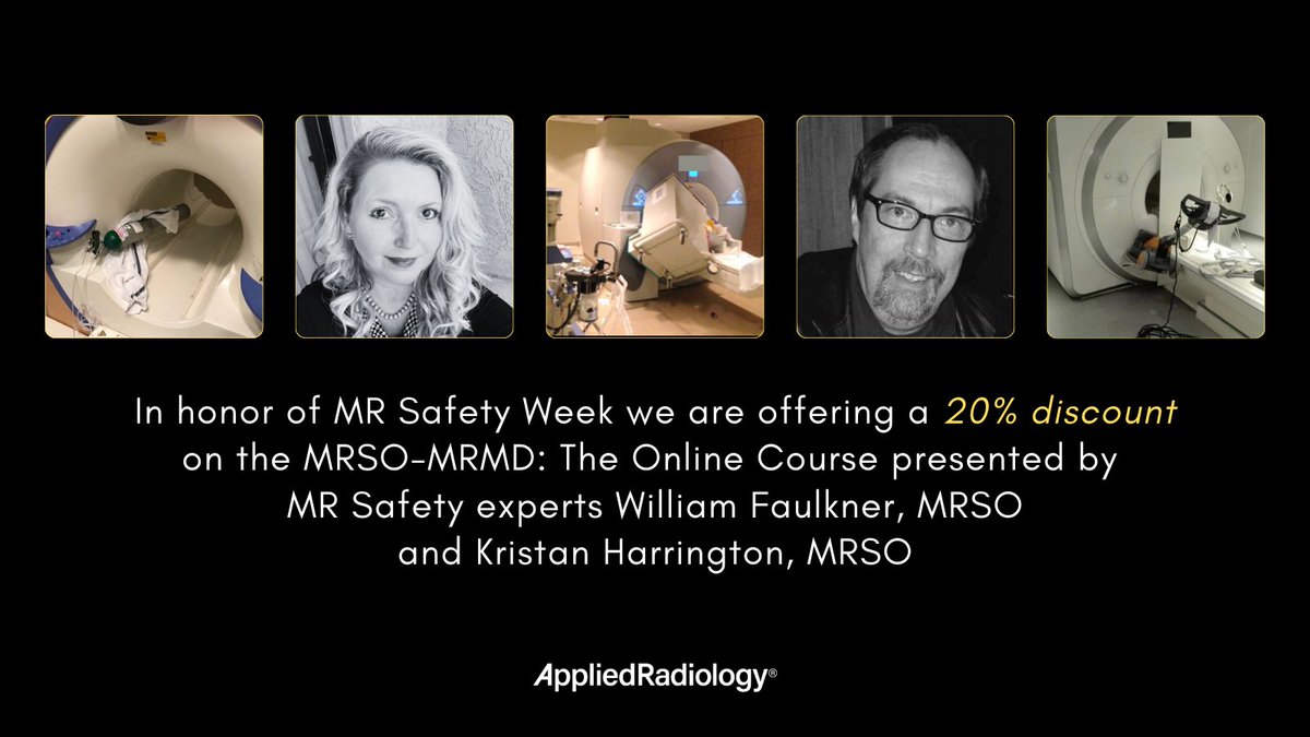 AppliedRadiology (@applied_rad) on Twitter photo This comprehensive program, focusing on MR Safety, covers many aspects relating to the safety practices of the Magnetic Resonance Imaging (MRI) environment.
20% off ➡️ bit.ly/2HAd4fg
<a href="/kristanharringt/">Kristan Harrington</a> <a href="/wmfaulkner/">Bill Faulkner</a>
#MRSafetyWeek #MRSafety #MRSOMRMD This comprehensive program, focusing on MR Safety, covers many aspects relating to the safety practices of the Magnetic Resonance Imaging (MRI) environment.
20% off ➡️ bit.ly/2HAd4fg
<a href="/kristanharringt/">Kristan Harrington</a> <a href="/wmfaulkner/">Bill Faulkner</a>
#MRSafetyWeek #MRSafety #MRSOMRMD