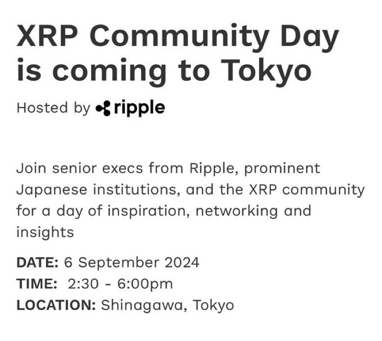 Brett_Crypto_X's tweet image. 🚨BOOOOOOOM #XRP TO TOKYO! The #XRP event in Tokyo is THE place to be for networking with top crypto leaders and enthusiasts. Don&apos;t miss this opportunity to grow your connections and stay ahead in the game! 🏁 #CryptoNetworking #TokyoEvent