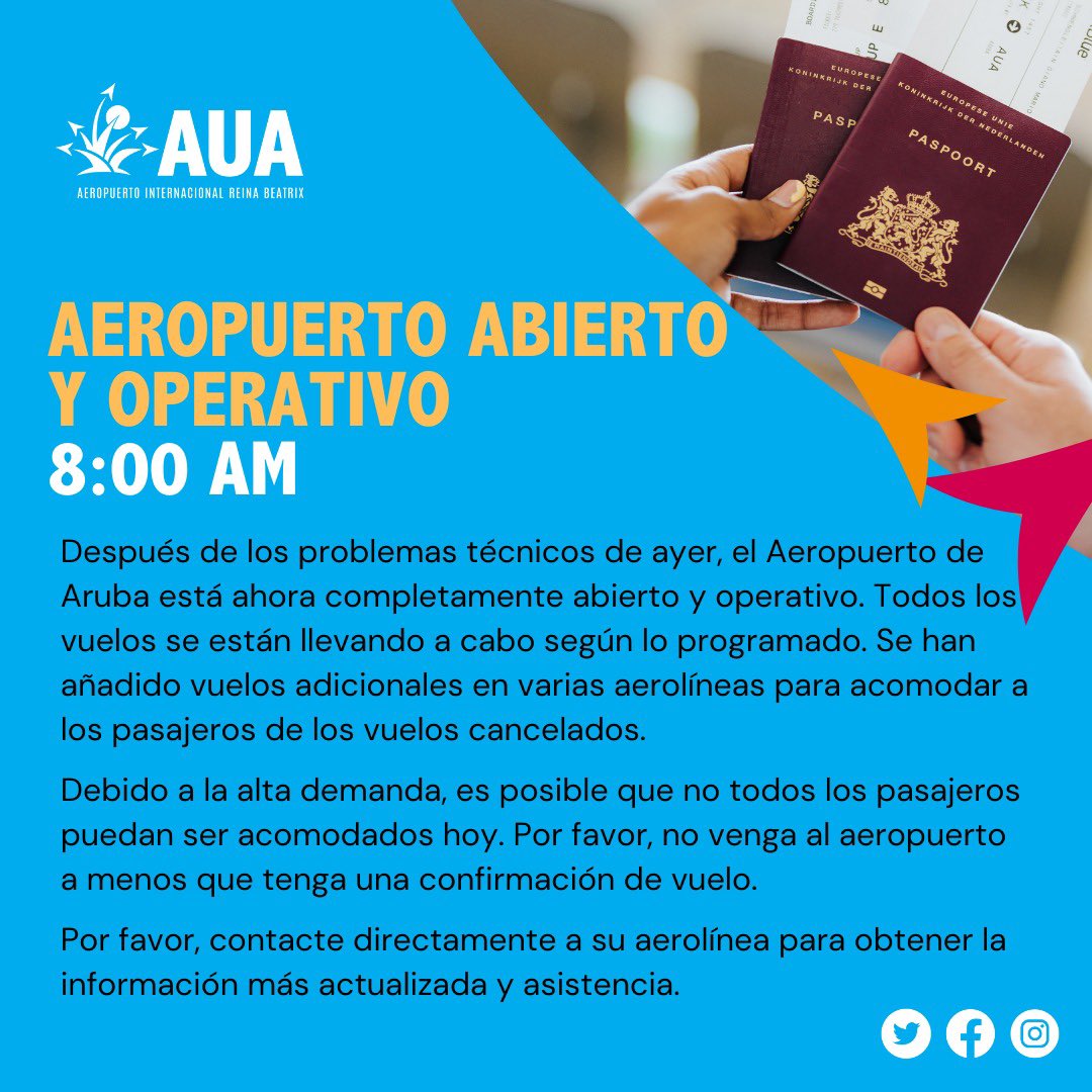 ARUBA AIRPORT OPEN &amp; OPERATIONAL