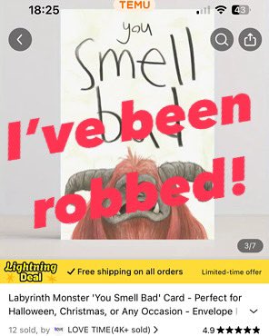 Hey <a href="/shoptemu/">Temu</a> some other fucker is selling my work on your platform. Stolen artwork, copyright infringement, lawyers on the way! <a href="/temu_uk/">Temu Uk</a> #temu