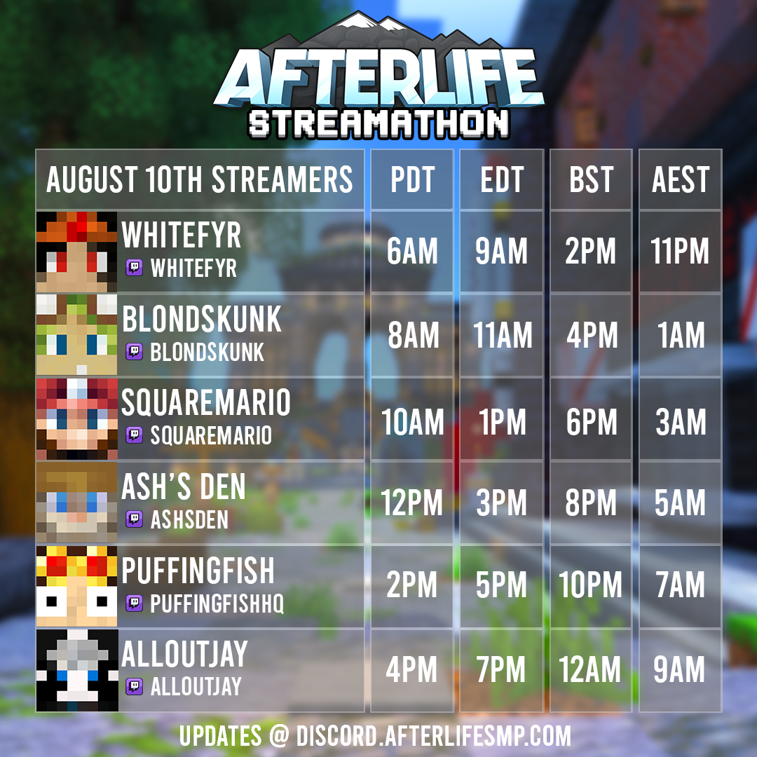 🚨 It’s happening! The AfterLife Streamathon kicks off NOW! 🚨

🎮 Don’t miss out—watch live as the AfterLife Members bring the excitement. Join our Discord to stay in the loop at discord.afterlifesmp.com

#Minecraft #MinecraftServer #AfterlifeSMP