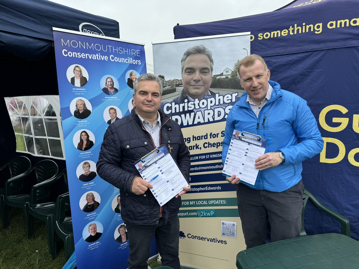Christopher Edwards 🏴🇬🇧 (@chris4chepstow) on Twitter photo Great to catch up with St Kingsmark residents and friends at Chepstow Show…. and that includes my ward neighbour <a href="/Paul4Chepstow/">Paul Pavia</a>.
Here all day, so there’s still time to pop in for a coffee and a chat.
#Chepstow #Monmouthshire Great to catch up with St Kingsmark residents and friends at Chepstow Show…. and that includes my ward neighbour <a href="/Paul4Chepstow/">Paul Pavia</a>.
Here all day, so there’s still time to pop in for a coffee and a chat.
#Chepstow #Monmouthshire