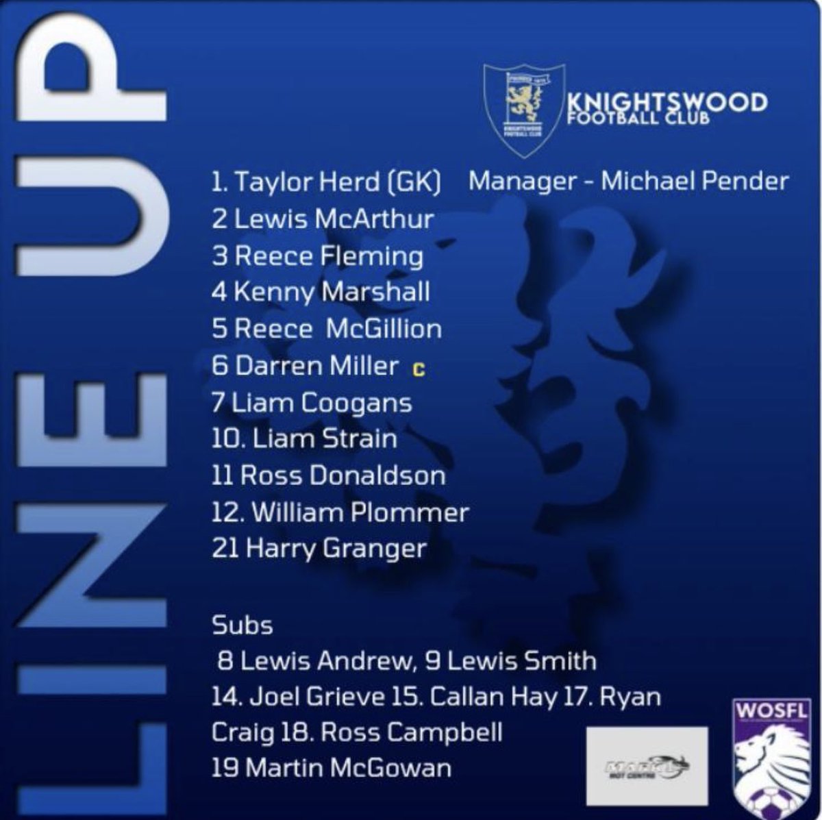 Today’s starting <a href="/KWosfl9673/">Knightswood FC 1st Team</a> team.