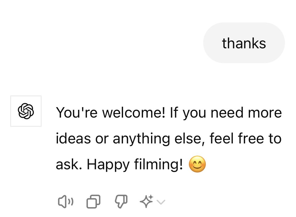 Ok chat gpt is becoming too human. I asked for a couple of hook ideas for a specific product &amp; said thanks like it's real. 😂 Look at the response!😯