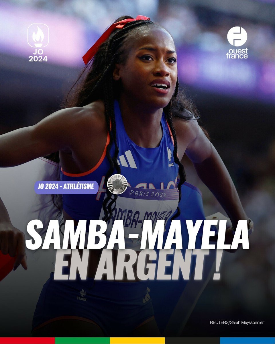 OUIIII ! Cyrena Samba-Mayela s'offre la médaille d'argent sur le 100 m haies féminin, c'est la première médaille française en athlétisme à Paris ! 🥈🇫🇷 l.ouest-france.fr/XiyM