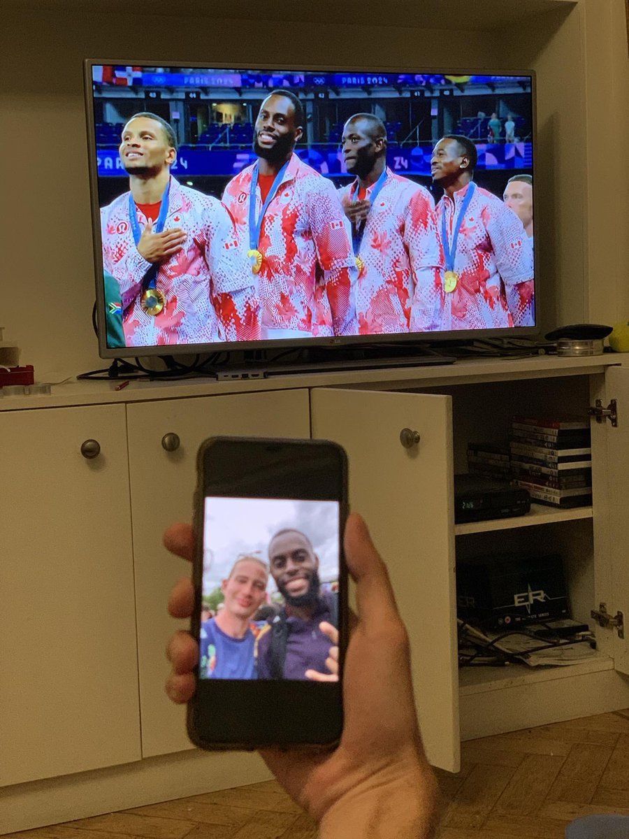 Thomas Ziegel (@tz1runner) on Twitter photo How cool is that!? Few weeks ago I met <a href="/RodneyGetEm/">Brendon Rodney</a> at the London diamond league athletics and now is the Olympic champion as part of the 🇨🇦 4 by 100m relay quartet alongside <a href="/De6rasse/">Andre De Grasse</a> <a href="/KingsleySC/">Aaron Kingsley Brown</a> and <a href="/_Jeromeblake/">Jerome Blake OLY</a>
#Paris2024 #Paris2024Olympics How cool is that!? Few weeks ago I met <a href="/RodneyGetEm/">Brendon Rodney</a> at the London diamond league athletics and now is the Olympic champion as part of the 🇨🇦 4 by 100m relay quartet alongside <a href="/De6rasse/">Andre De Grasse</a> <a href="/KingsleySC/">Aaron Kingsley Brown</a> and <a href="/_Jeromeblake/">Jerome Blake OLY</a>
#Paris2024 #Paris2024Olympics