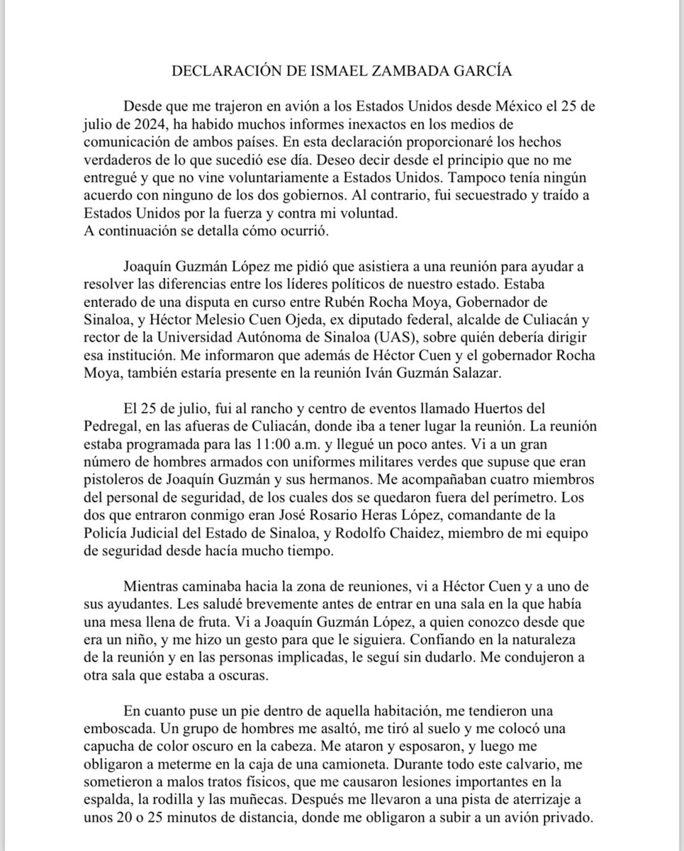 peniley_ramirez's tweet photo. Esta mañana, el abogado del Mayo Zambada en EU, Frank Pérez, me envió una declaración en español, igual a la que compartió en inglés mi colega @keegan_hamilton.  
Todo lo que dice es escandaloso. Hoy, más que nunca, el gobierno mexicano debe mostrar una investigación seria e independiente sobre lo que ocurrió. 
Este comunicado le viene muy bien a EU, ya que confirma lo que ha dicho su embajada en México: que ellos no tuvieron nada que ver. 
Sobre el narco y la política en Sinaloa, una triste confirmación, pero no una sorpresa.