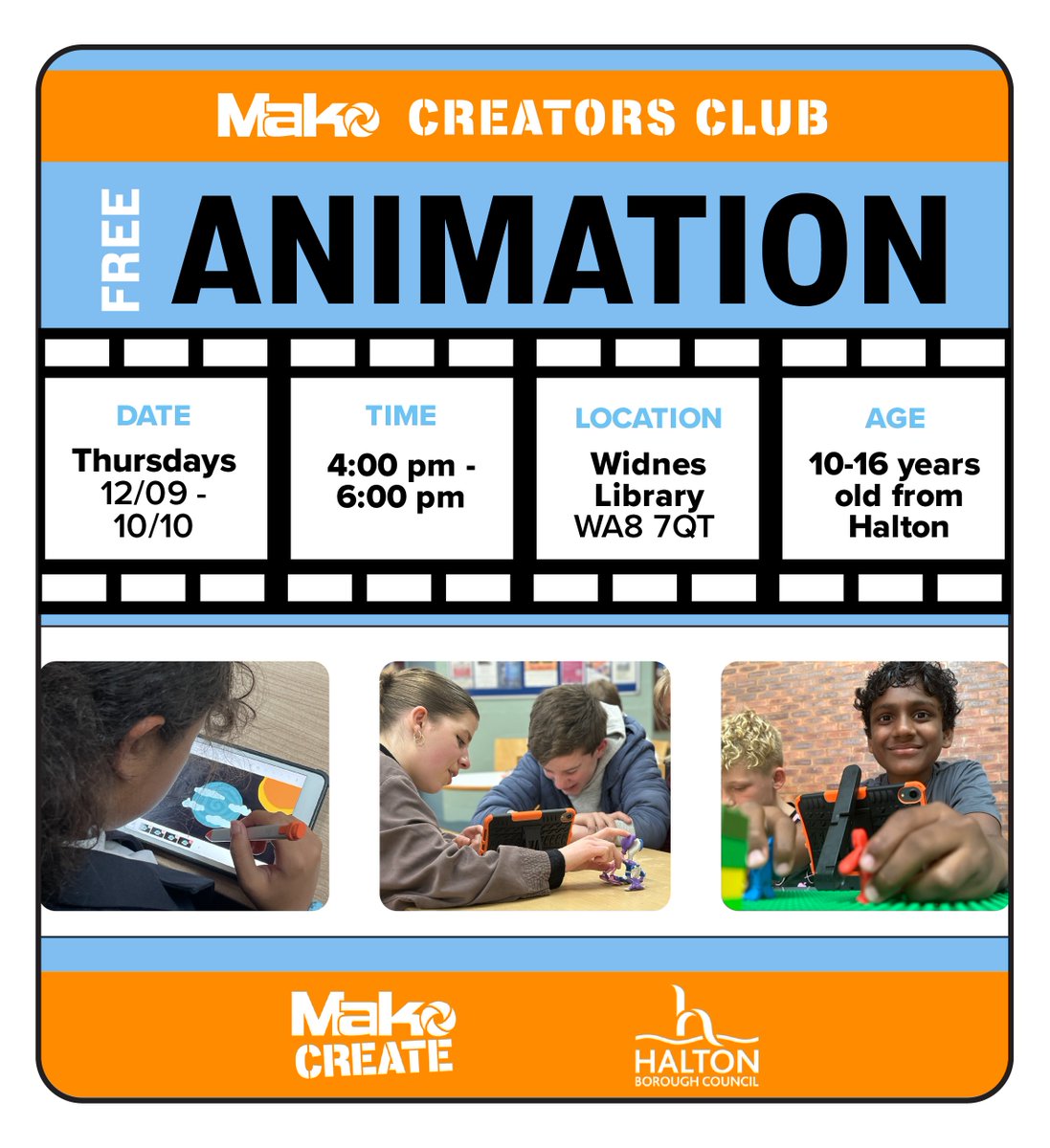 🎬✨ Does your young person dream of creating their own blockbuster hit? If so, our FREE 5 week Mako Creators Club - Animation Edition is perfect for them! 🌟

eventbrite.co.uk/e/animation-cl… 

#widnes #runcorn #halton #animation #stopmotionanimation #digitalanimation