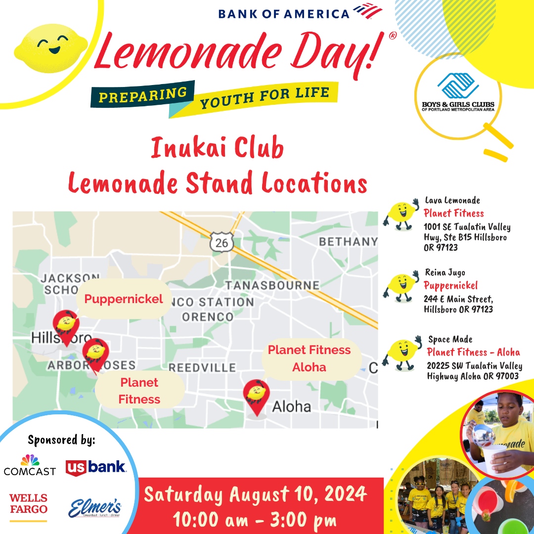 Lemonade Day is in full swing! 🍋

Swipe through the regional maps and support these hardworking kids today from 10am-3pm! 

bgcportland.org/lemonade

#lemonade24 #lemonadeday #lemonadedaypdx #stirringupsuccess #BGCP #buildinggreatfutures