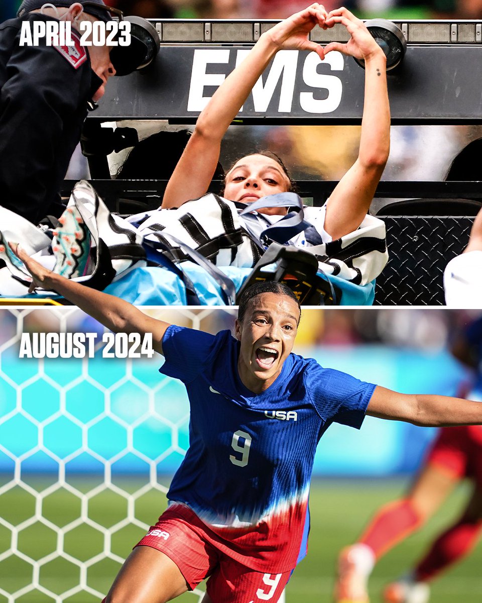 SportsCenter's tweet photo. Mallory Swanson tore her patella tendon and missed the World Cup in 2023.

Today, she won gold. Minor setback for a major comeback 💪 https://t.co/PUvsKnVdPv