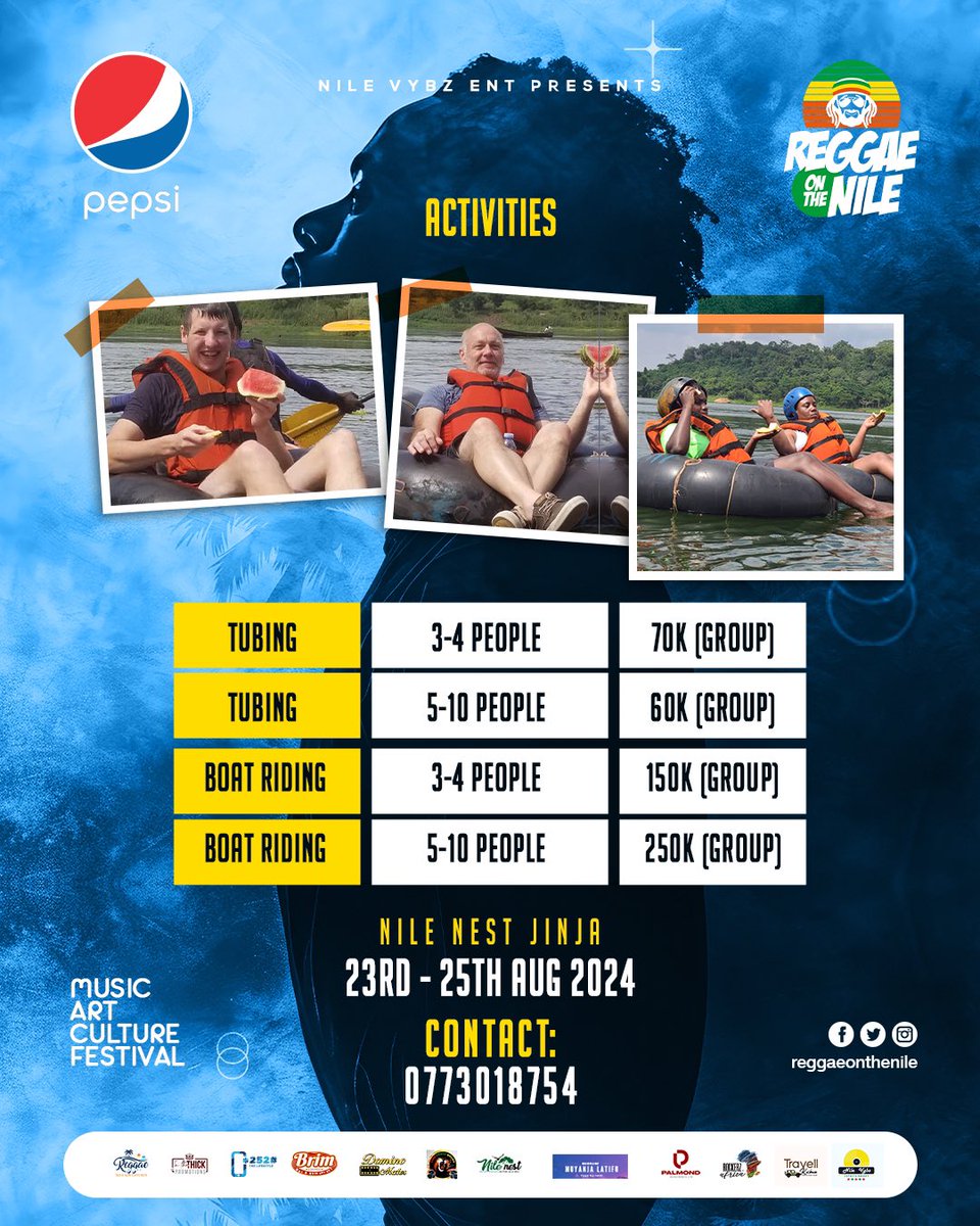 Reggae_On_Nile's tweet photo. The adventure never stops on the Nile. Call us to book any of these activities today! 🤿🛶🏊🏾

#ReggaeOnTheNile #RON2024 #rivertubing #adventureseeker #uganda🇺🇬 #kenya🇰🇪 #rwanda🇷🇼 #tanzania🇹🇿 https://t.co/FQrn4MaJ4d