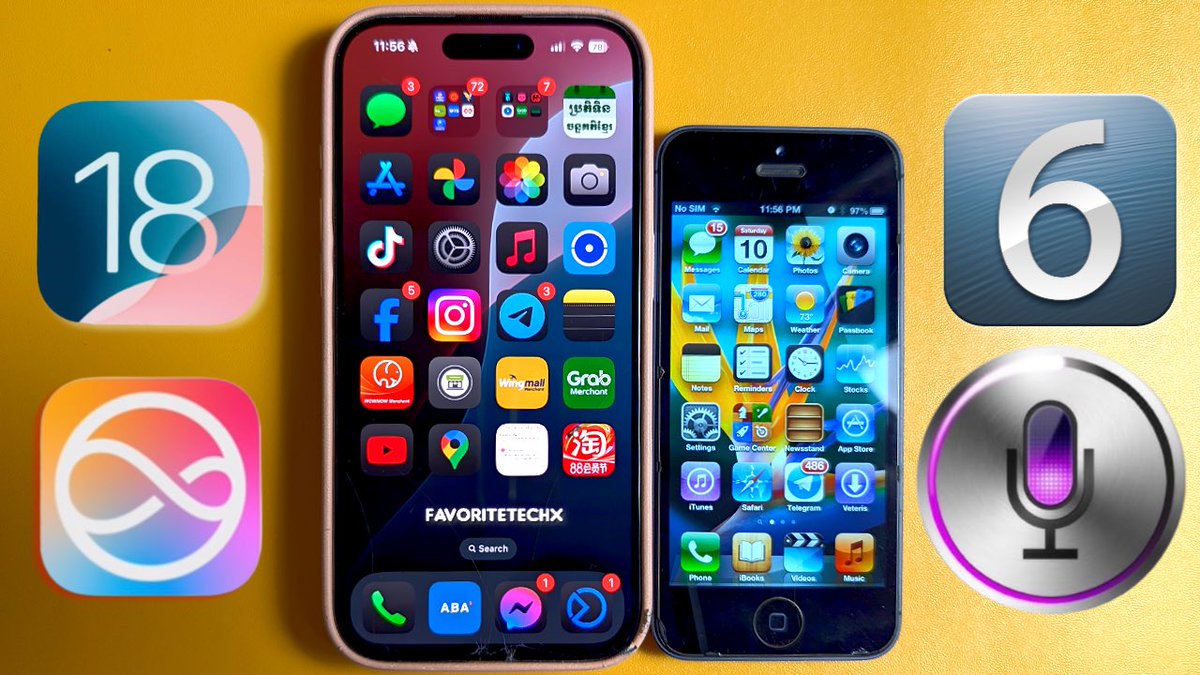 FavoriteTechX's tweet photo. iOS 18 vs iOS 6 - UI and Features
https://t.co/MvuxzanXLP

#apple #iOS18 #iphone16 #iphone16pro #iPhone16Ultra #iphone16promax #iphone16mini #ios18beta #ios18features #ios18bug #ios18battery #iphonebattery #batteryhealth #visionos #iphone12mini #ios6 #siri https://t.co/b9yGDUfQfA