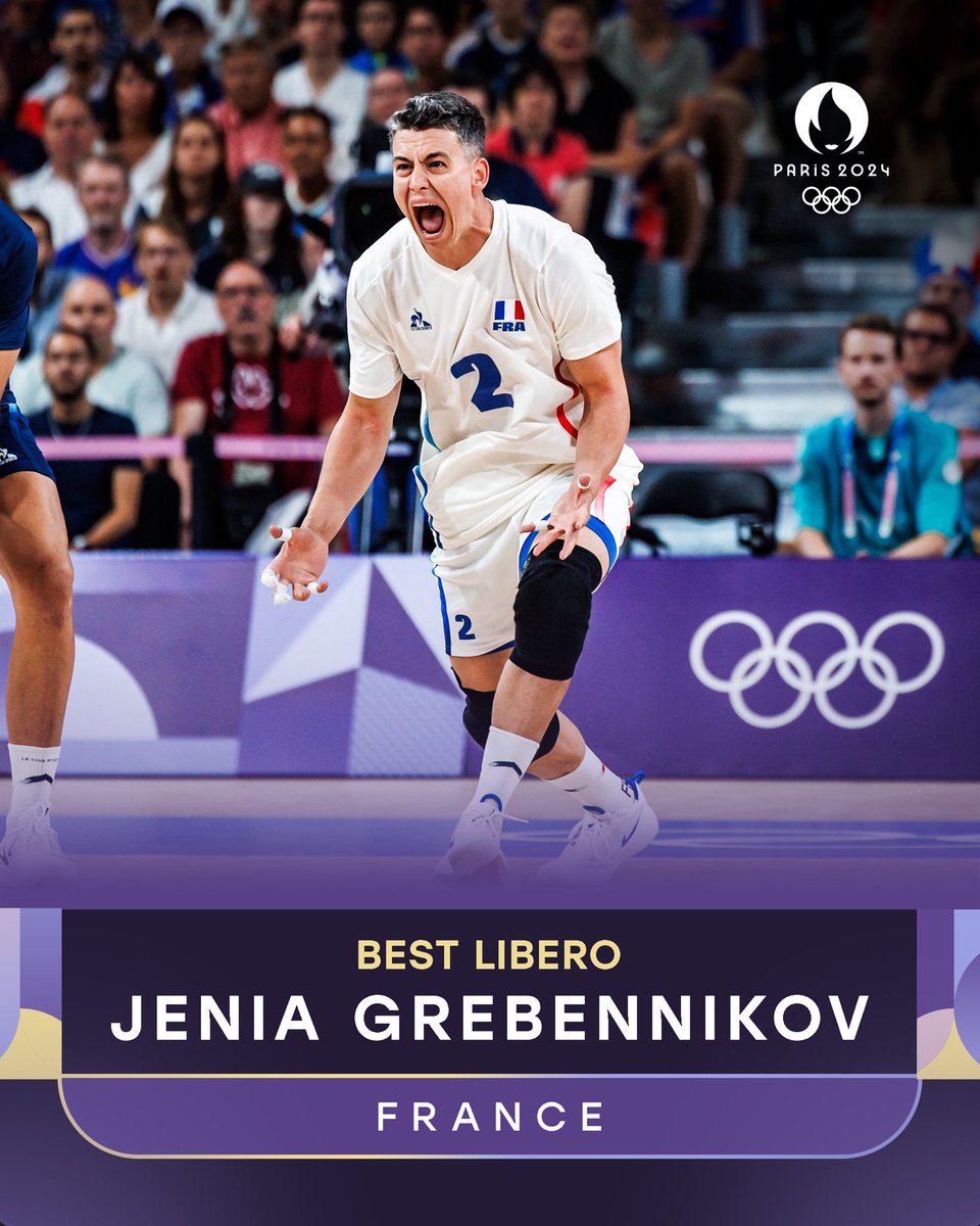 volleyballworld's tweet photo. MEN’S @paris2024 DREAM TEAM ✨ 

🇫🇷 MVP & Best Outside Hitter: Earvin Ngapeth 

🇫🇷 Best Outside Hitter: Trévor Clévenot 

🇫🇷 Best Setter: Antoine Brizard 

🇫🇷 Best Opposite: Jean Patry 

🇫🇷 Best Libero: Jenia Grebennikov

🇵🇱 Best Middle Blocker: Jakub Kochanowski

🇺🇸 Best Middle Blocker: Taylor Averill

 ✨ May you continue to shine and congratulations!

🏐 #volleyball #Paris2024