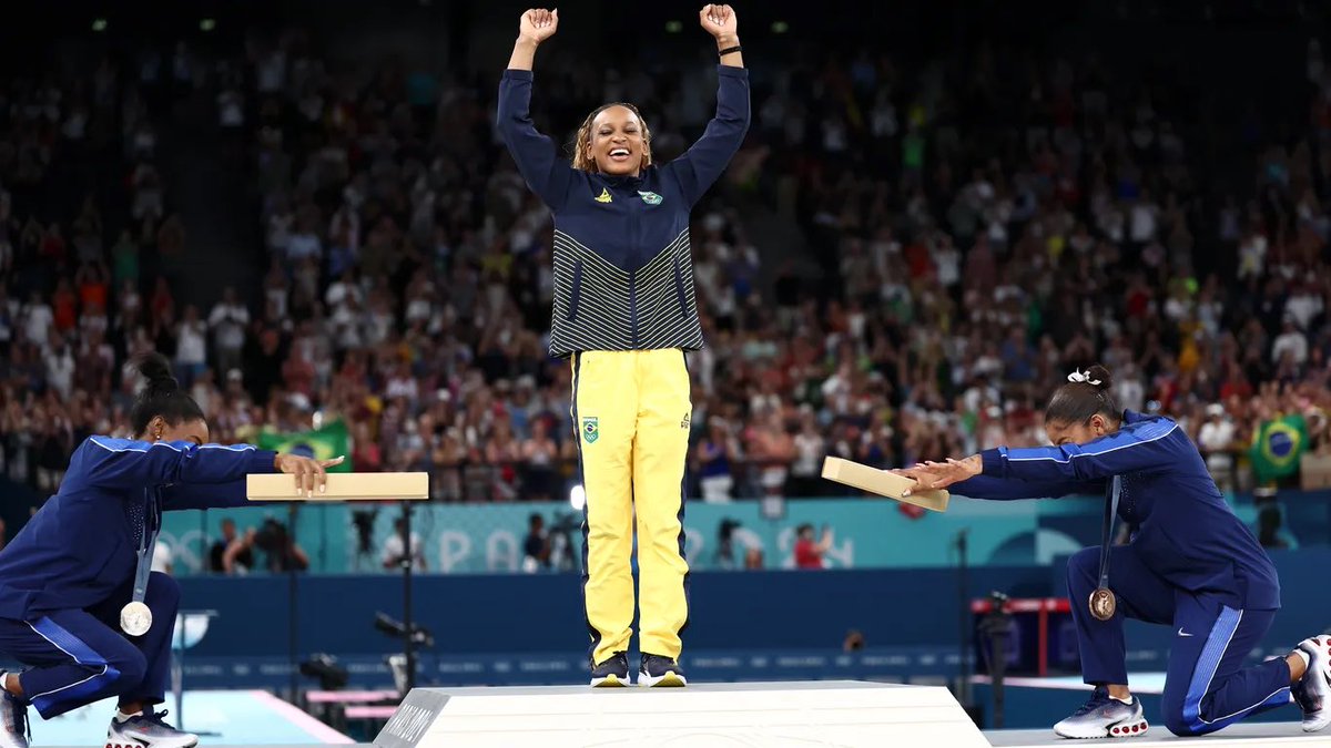 CWilliamson44's tweet photo. They can try to take away Jordan Chiles’ bronze medal but they can NEVER EVER take away an all-time display of sportsmanship and Black women excellence. 📸 : Naomi Baker from Getty Images. https://t.co/Fy8dgLuGUe