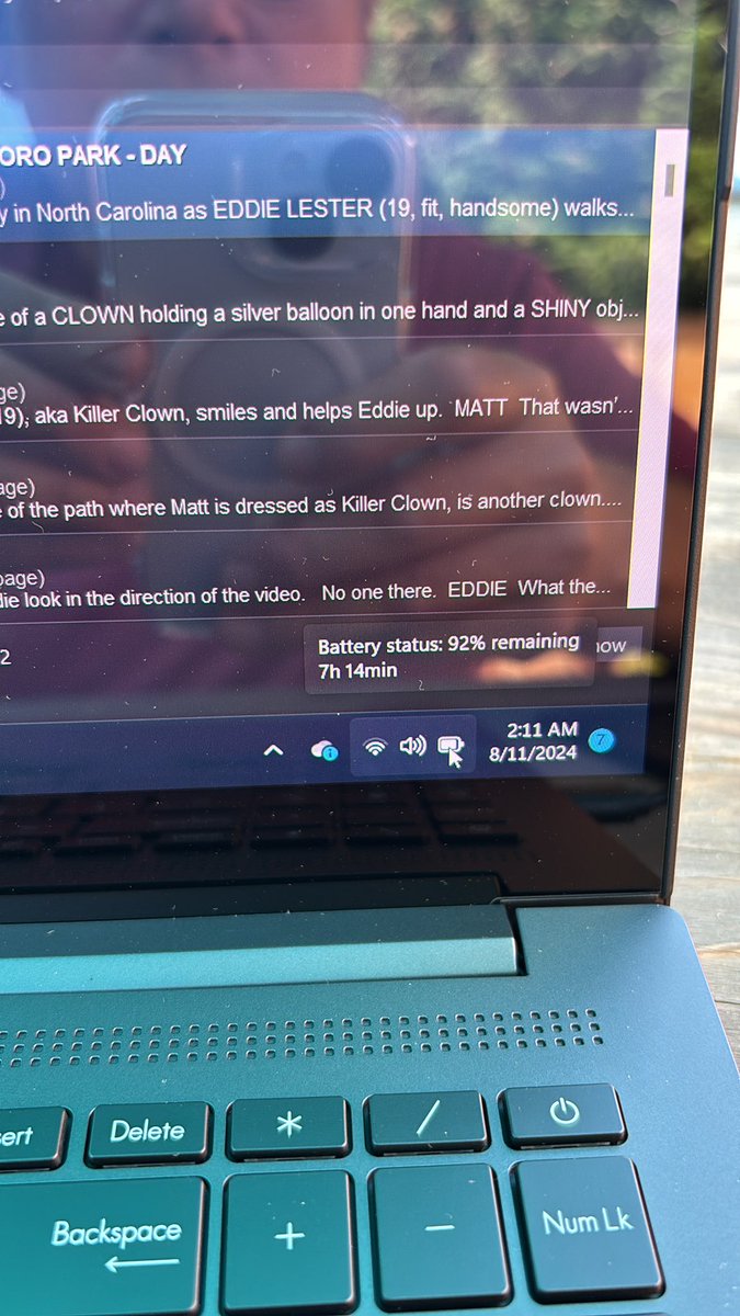 richorstad18's tweet image. Editing the screenplay on my new computer outside w/o the charger attached (reloading @fadeinsoftware was so easy!) and quite thrilled to not worry about it shutting off randomly now! #WriteOn