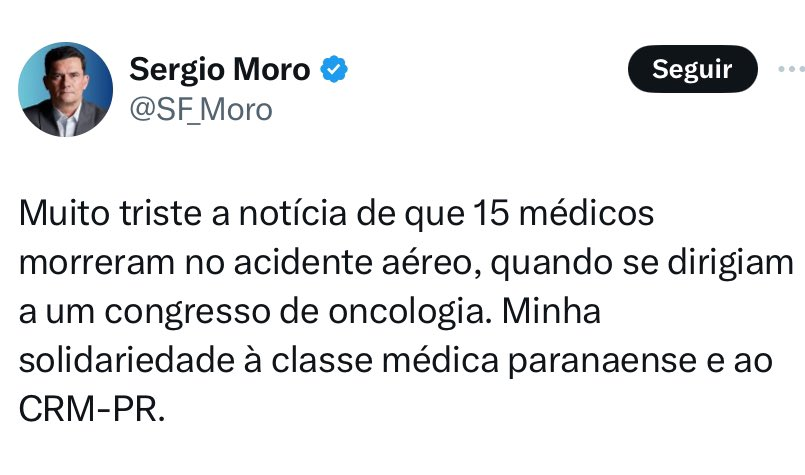 "15 médicos e 47 plebeus morreram no adidente, triste demais pelos 15 médicos" (tecla SAP)
Esse cidadão não tem noção de nada.
É um ignorante elitista oportunista. A esposa é igual.
Curitiba, pelo amor de deus, não dá pra eleger essa gente ridícula.