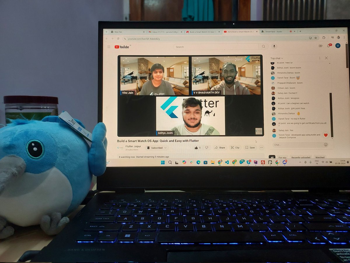 Dash is here with us 👋 
We are live at <a href="/Flutter_Jaipur/">Flutter Jaipur</a> channel
 Join us now for live workshop 💙 youtube.com/live/QR-XdaVsB…