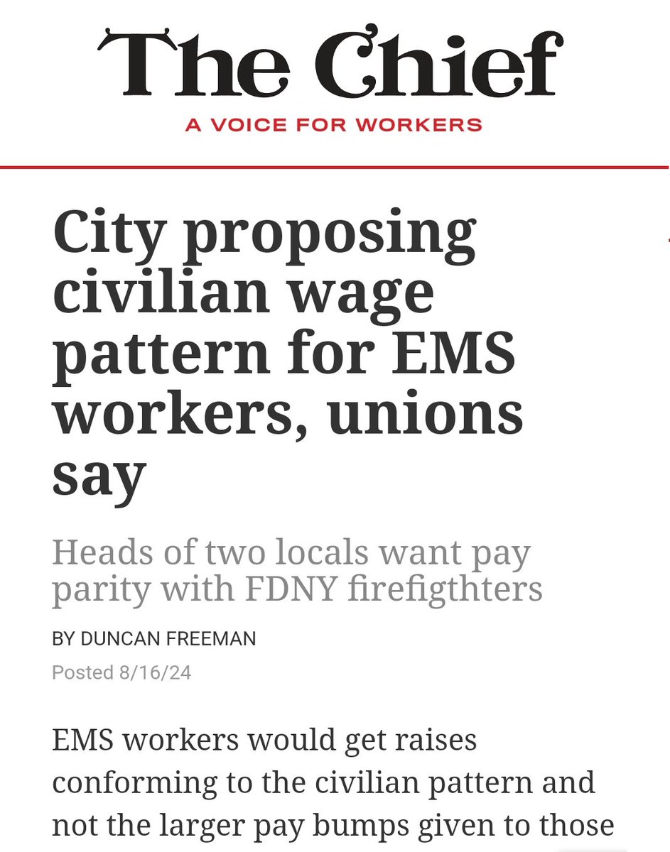 JustinBrannan's tweet photo. This is legit shameful. Not only did a law passed by the @NYCCouncil mandate that EMS be treated as a uniformed service in contract negotiations, but there should be no second-class first responders in this city. EMS workers deserve pay parity once and for all. https://t.co/WKP9FkyRg3