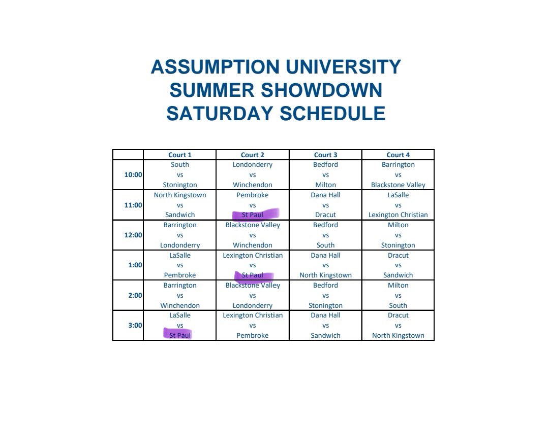 schedule for tournament with ST. PAUL Catholic at assumption university. junior class of 2026 PF