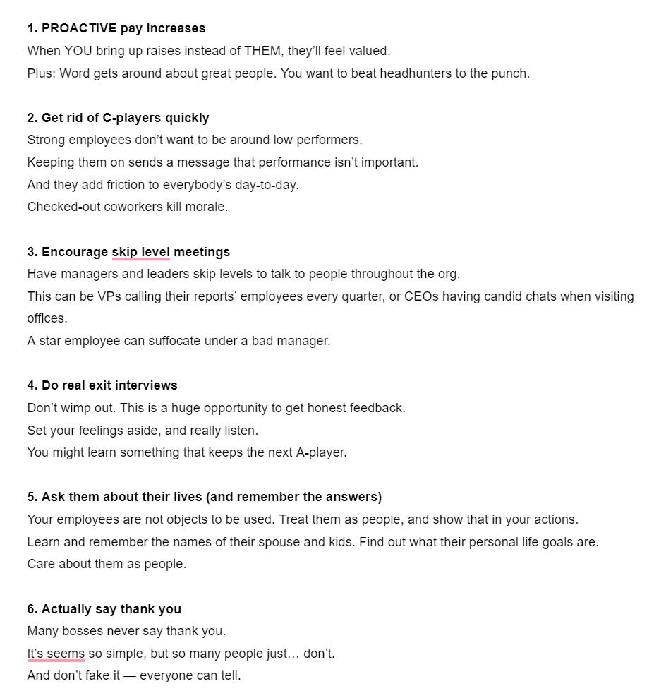 Worst ways to keep your top employees:
- Swag
- Retreats
- “Company values”

Best ways to keep your top employees 👇