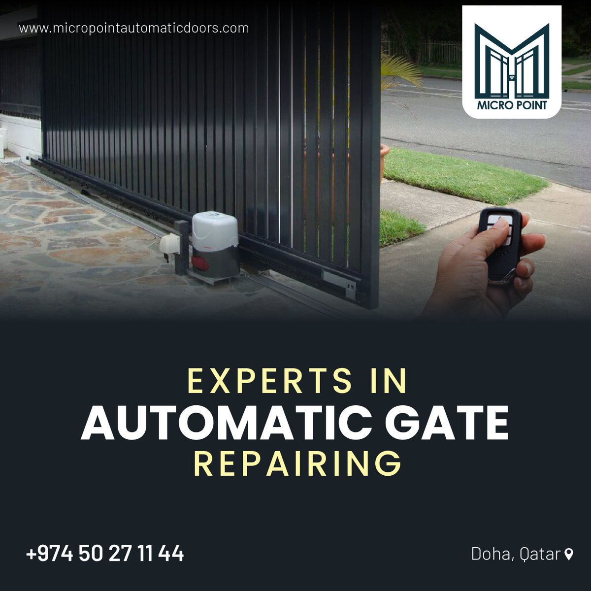 MicroPointQatar's tweet photo. Micro Point - Experts in Automatic Gate Repairing ☀️

📞 Call / WhatsApp: +974 50271144
👉 Visit: https://t.co/fOxw4xAEg7 

#automaticgates #gaterepairing #industrial #repair #installation #automatic #doha #qatar #micropoint #commercial #residential https://t.co/BOqEuNX83o