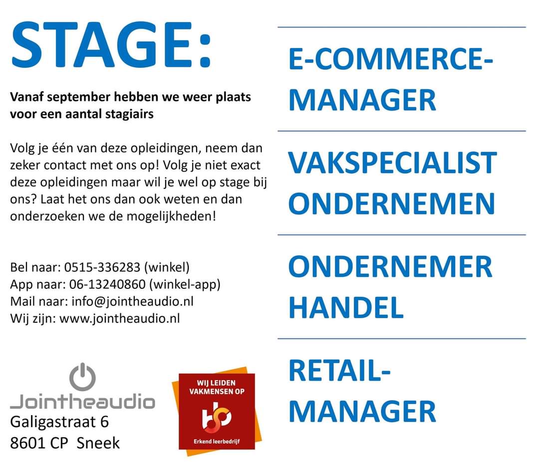 Wij zijn per september op zoek naar stagiairs!

jointheaudio.nl/content/18-vac…