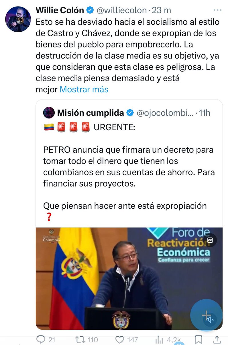 MariaFdaCabal's tweet photo. Maestro @williecolon la basura socialista es igual o peor en Cuba, Venezuela o Colombia. 

Nos opondremos a todo intento de Petro por usar el ahorro de los ciudadanos como si fuera suyo. https://t.co/DiRrfuehsQ