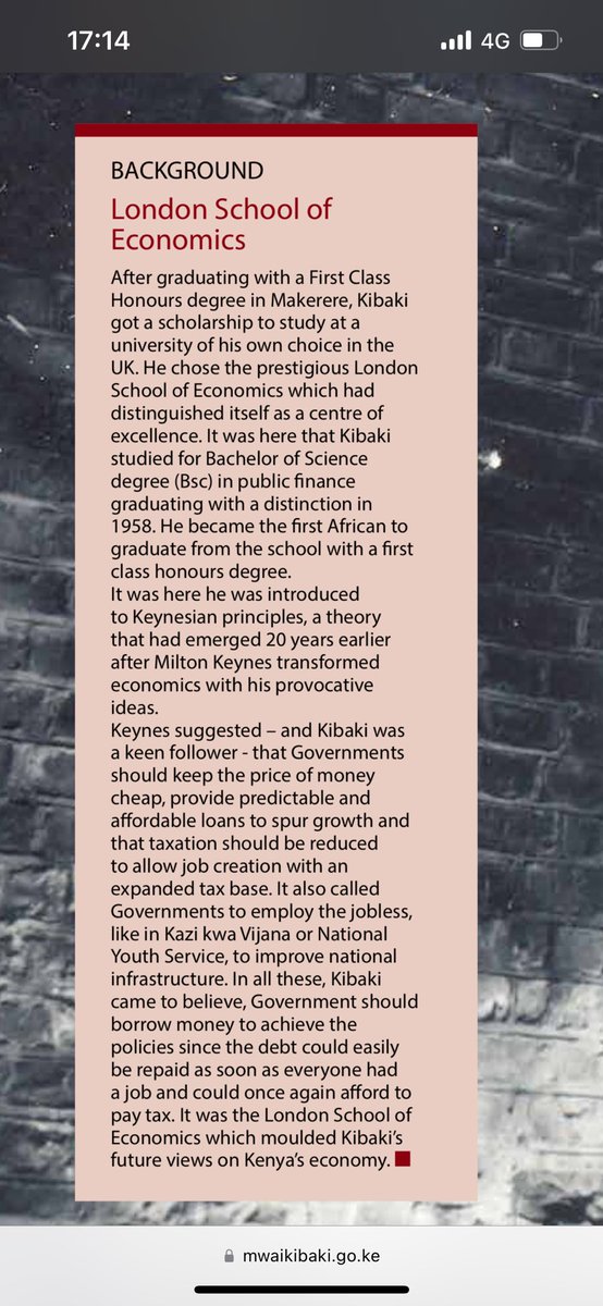 SamGituku's tweet photo. Kibaki’s Economics Foundation:

“Keynes suggested - and Kibaki was a keen follower - that Governments should keep the price of money cheap, provide predictable and affordable loans to spur growth and that taxation should be reduced to allow job creation with an expanded tax base.”