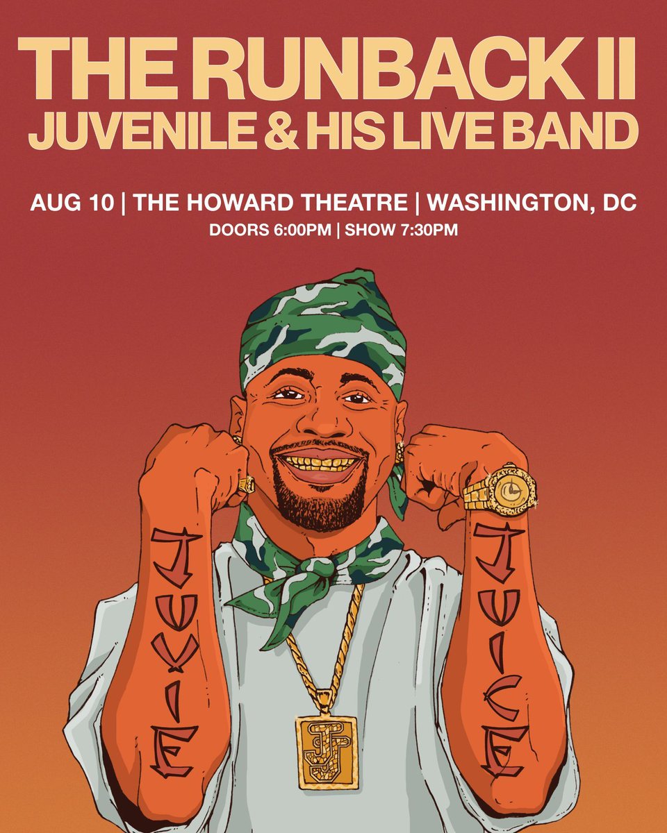 Tonight at The Howard Theatre!
The Runback II: Juvenile &amp; The 400 Degreez Band 

Doors 6PM | Show 7:30PM | 21+