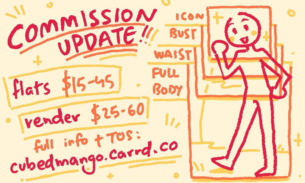 cubedmango's tweet image. i've updated my comms, please check them out in the thread below! 💛