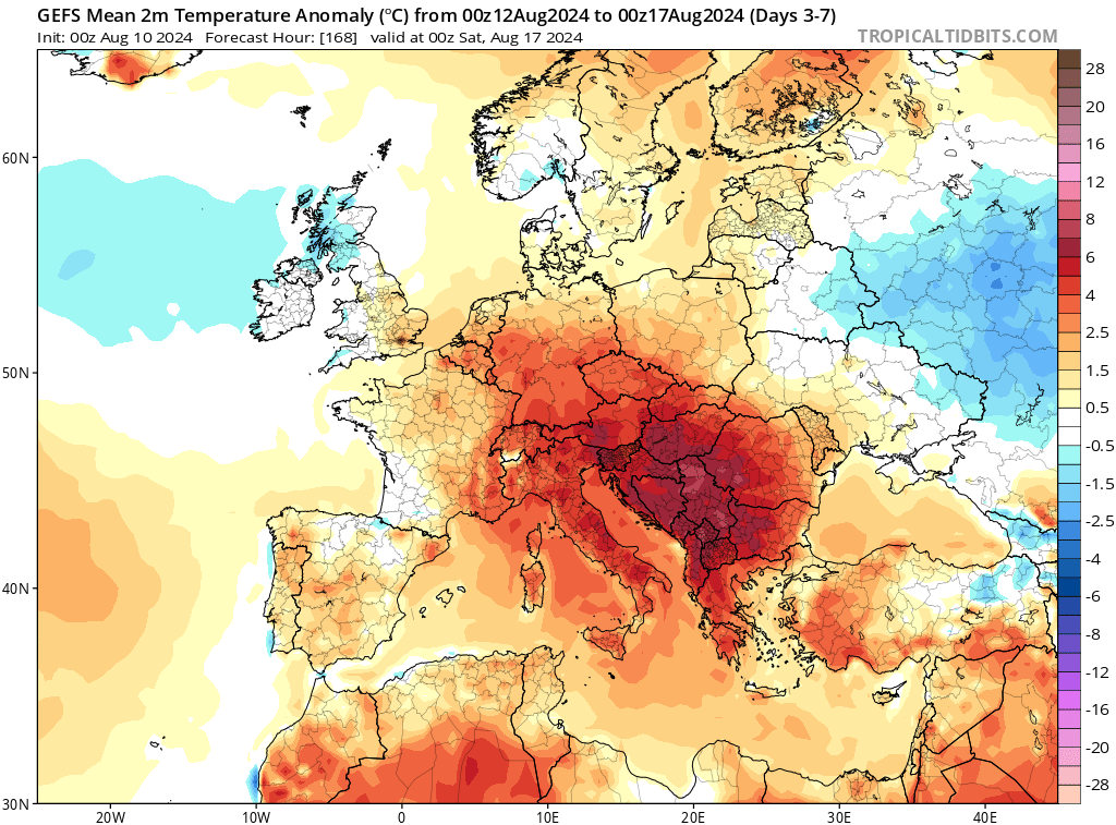 Forecasted mean 2m temperature anomaly from Monday Aug 12 to Friday Aug 16 by latest EC and GFS 0z ensemble.