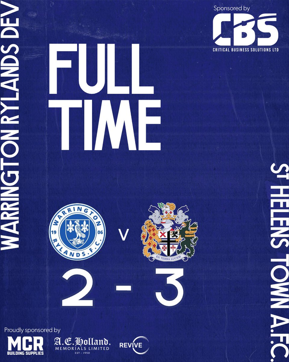 sthelenstownfc's tweet photo. Full Time!
2 Warrington Rylands Dev
3 St Helens Town AFC

 #TownTeam #ExTerraLucem #FootballForAll #CriticalBusinessSolutions #MCRBuildingSupplies #AEHolland https://t.co/v8OBLmrrp1